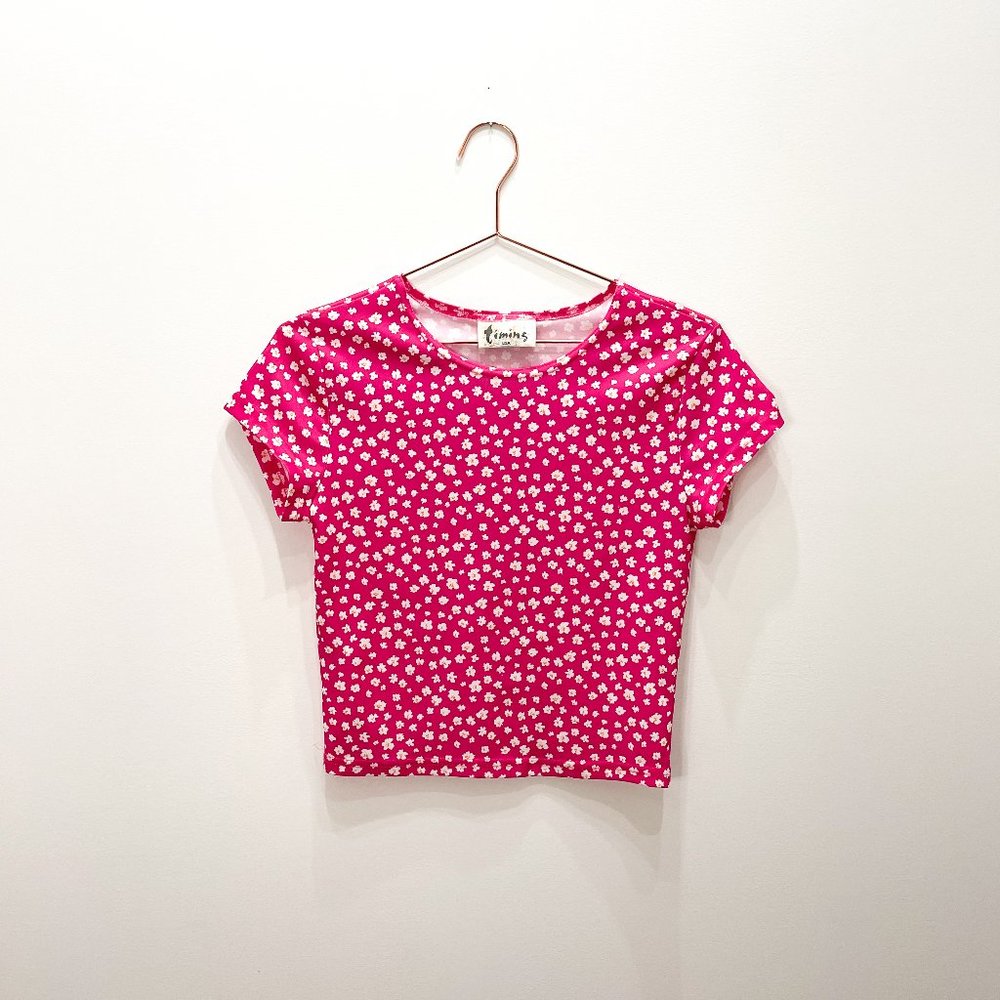 PINK VINTAGE CROP TOP WITH FLOWERS SIZE MEDIUM